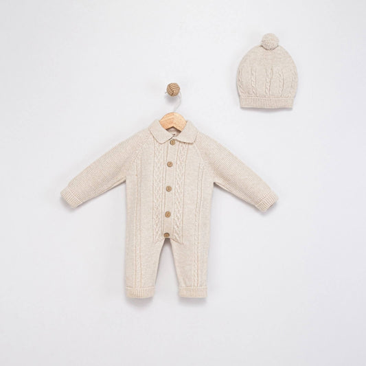 Knitted Baby Romper with Hat