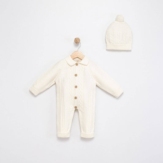 Knitted Baby Romper with Hat