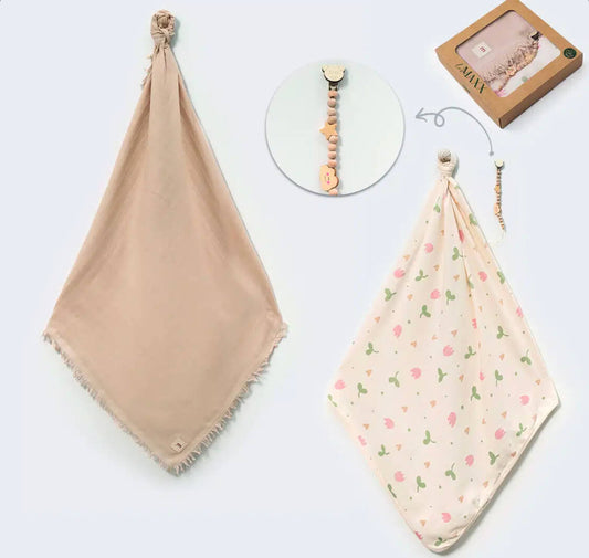 2 Baby Blankets and Pacifier Holder