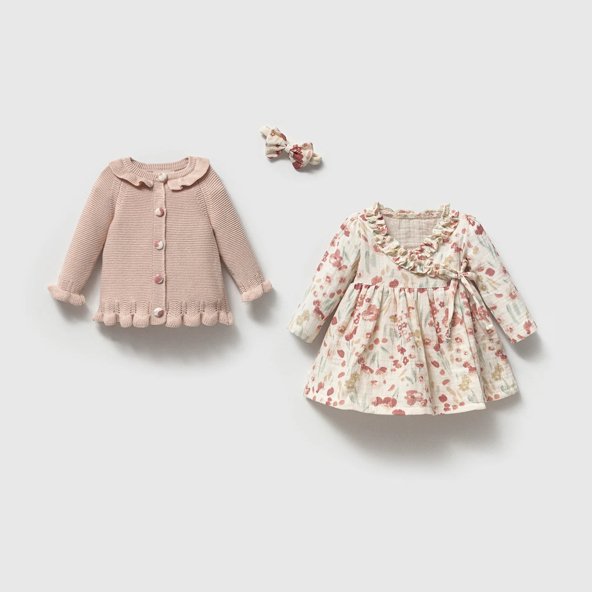 3-Piece Baby Set | Dress, Headband and Knitted Sweater