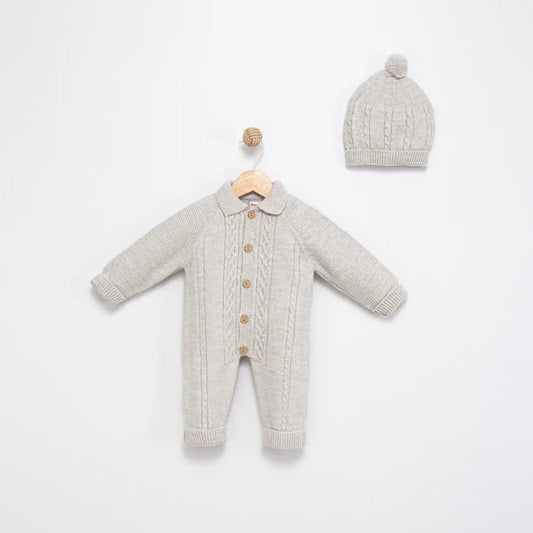 Knitted Baby Romper with Hat