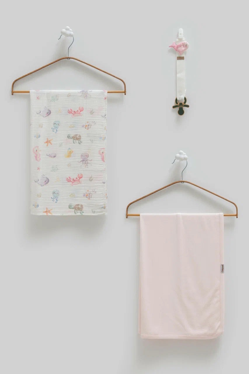 2 Baby Blankets and Pacifier Holder