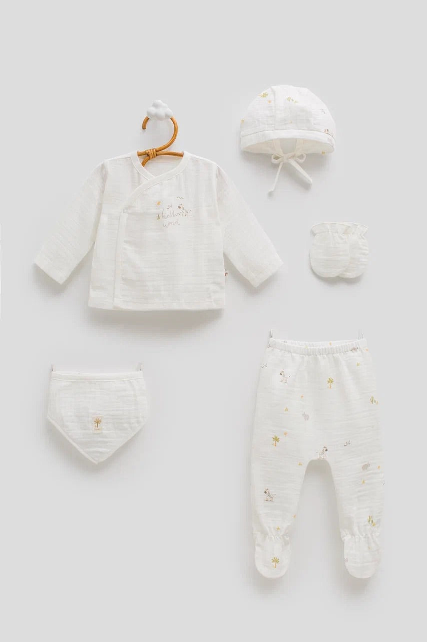 5-Piece Bamboo Muslin Baby Hospital Set