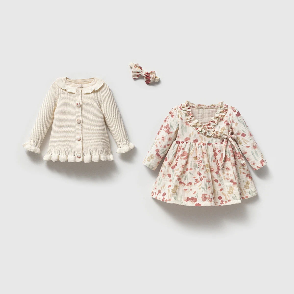 3-Piece Baby Set | Dress, Headband and Knitted Sweater