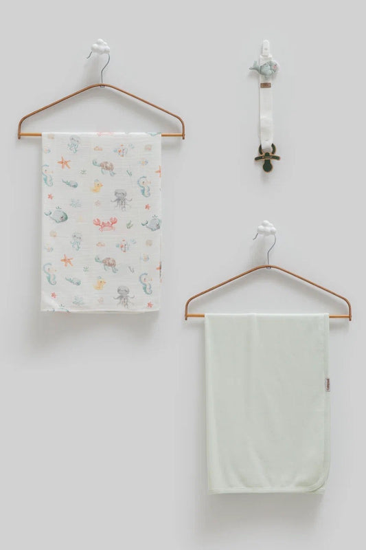 2 Baby Blankets and Pacifier Holder