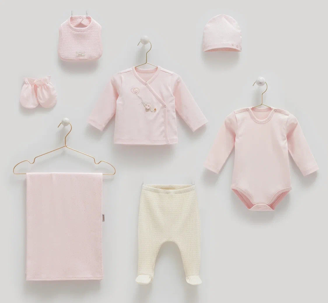 Baby 100% cotton hospital set including an overall, shirt, pants, bib, hat, mittens, socks and a blanket in Beirut, Lebanon.