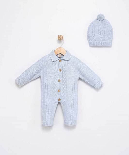 Knitted Baby Romper with Hat