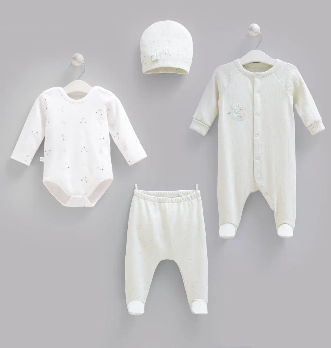 4-Piece Baby Set | Bodysuit, Pants, Romper and Hat