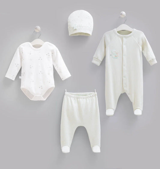 4-Piece Baby Set | Bodysuit, Pants, Romper and Hat