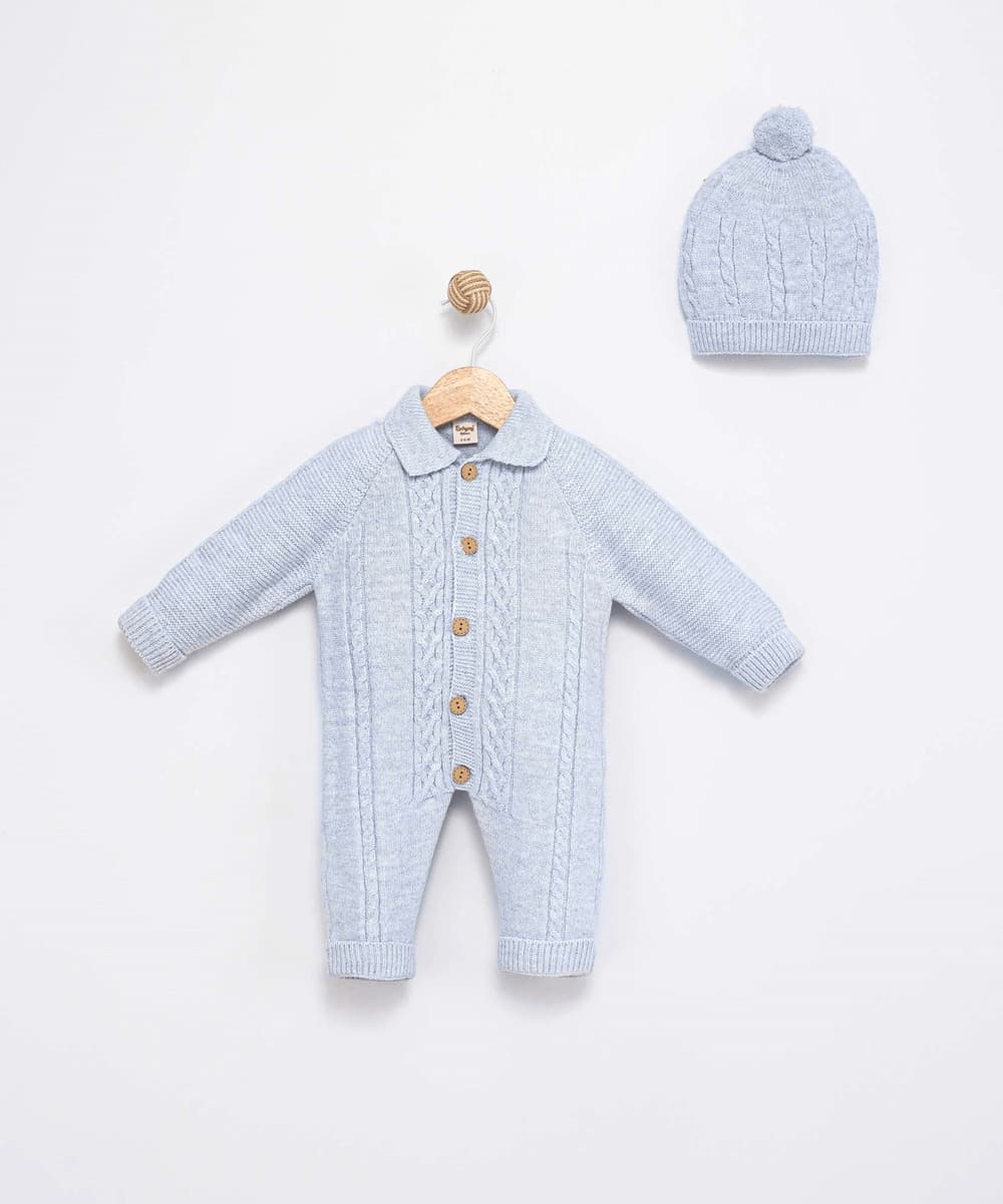 Knitted Baby Romper with Hat