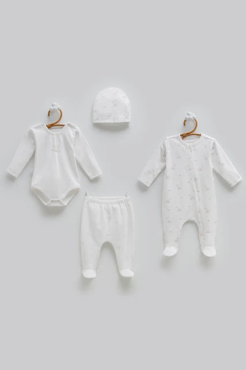 4-Piece Baby Set | Bodysuit, Pants, Romper and Hat
